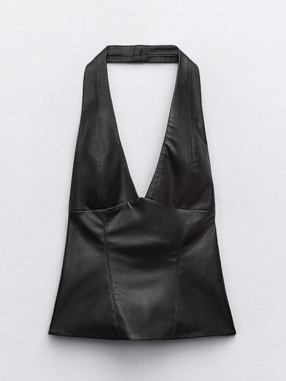 Women's Black Faux Leather Halter Tank Top